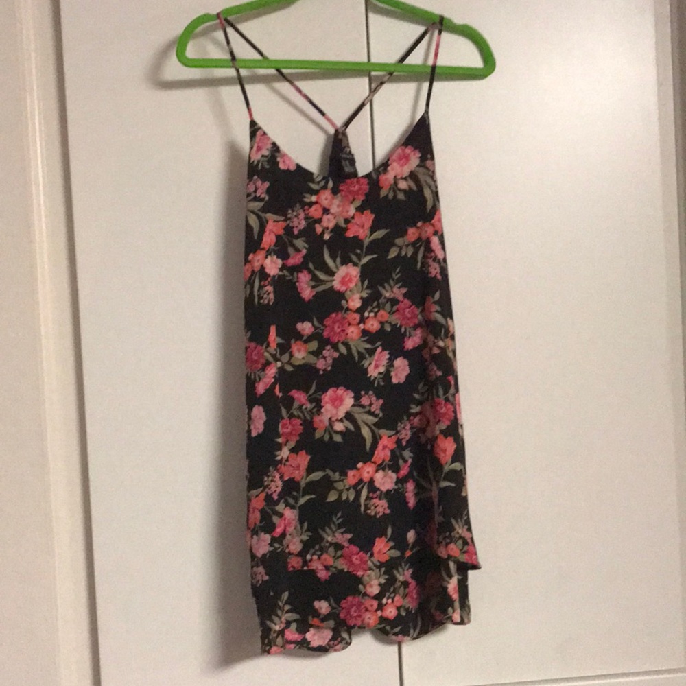 FINALPRICE Sleeveless Floral Flow Black Pink Dress